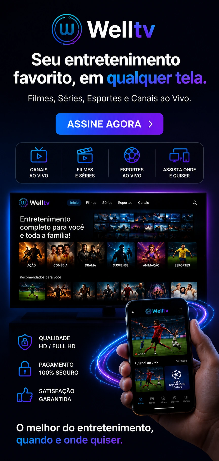 Mockup premium da WellTV funcionando em TV e celular